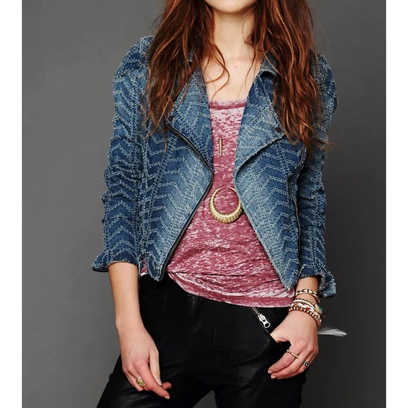 Free People Denim Motorcycle Jacket